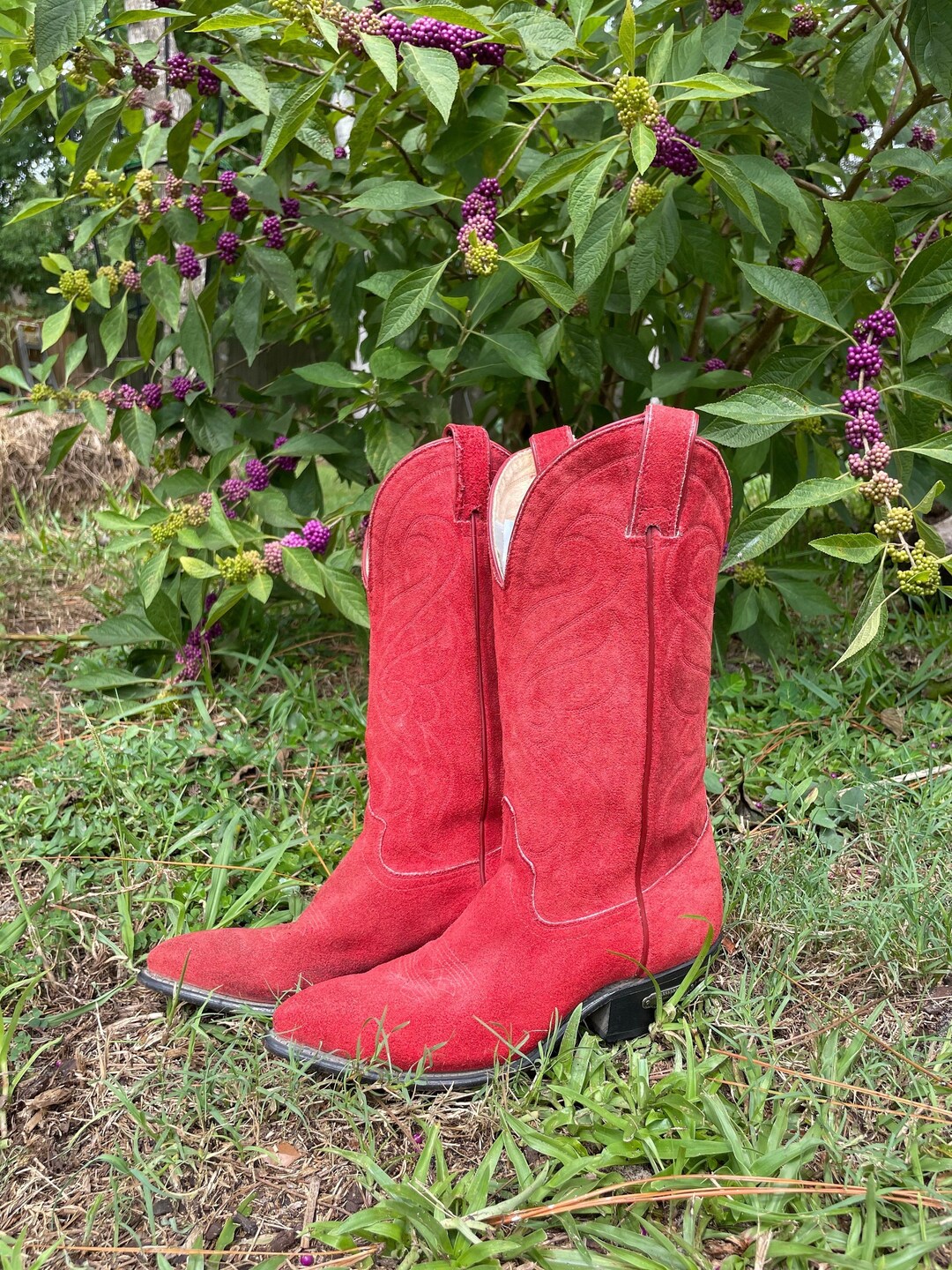 Red Suede Code West Cowgirl Boots Size 5.5 (US) - Etsy