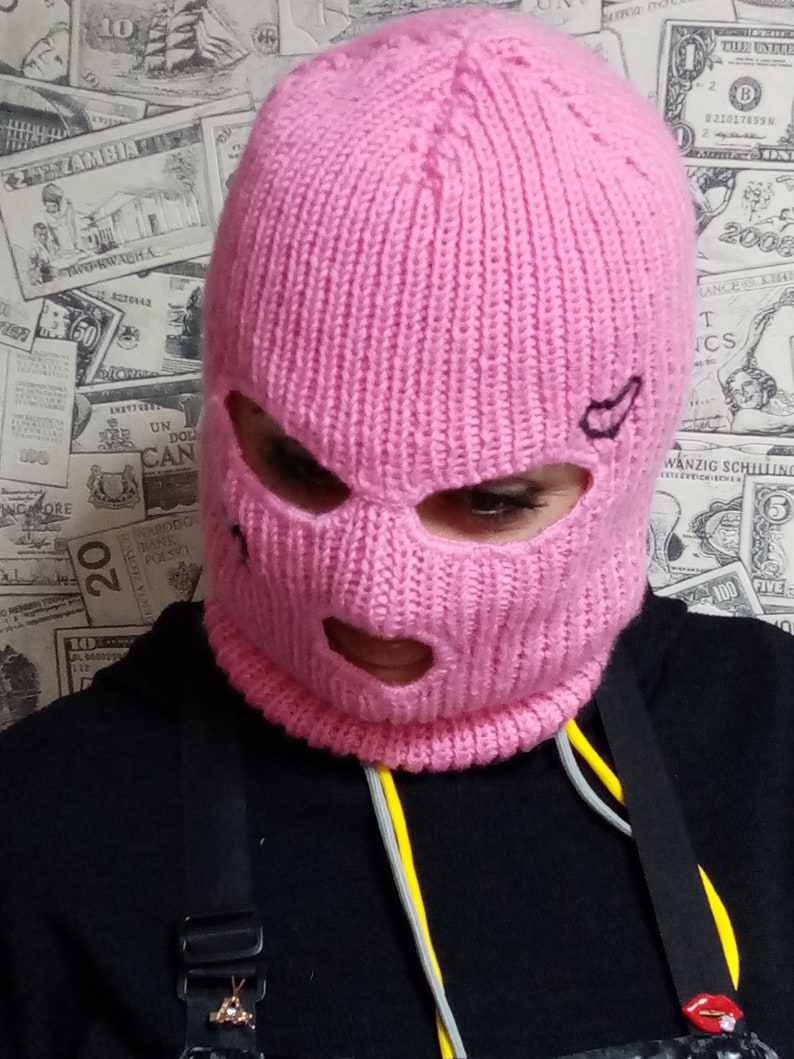 Pink Balaclavabalaclava With Eyeswarm Balaclavaknitted Etsy