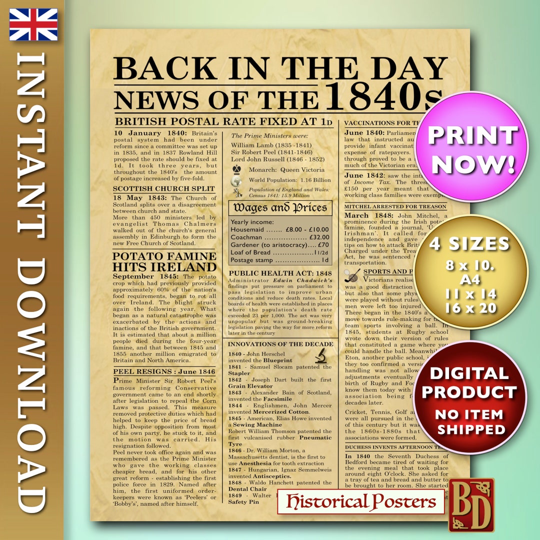 Victorian Style Newspaper, Historical News, 1840s in Britain Etsy