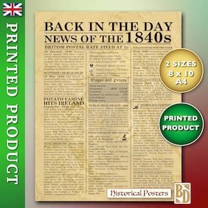 Victorian style newspaper, historical news, 1840s in Britain