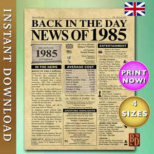 Back in 1985 Old Newspaper style Anniversary Poster, UK version