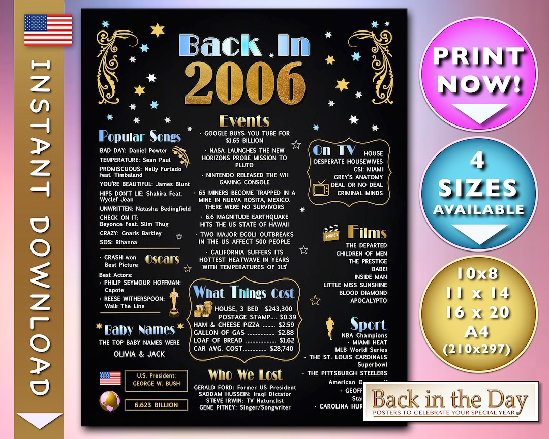 The Year You Were Born 2006, Celebration Chalkboard Style Poster, Back