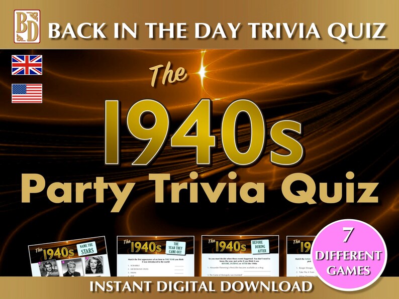 1940's Printable Trivia Quiz Game Bundle Instant - Etsy