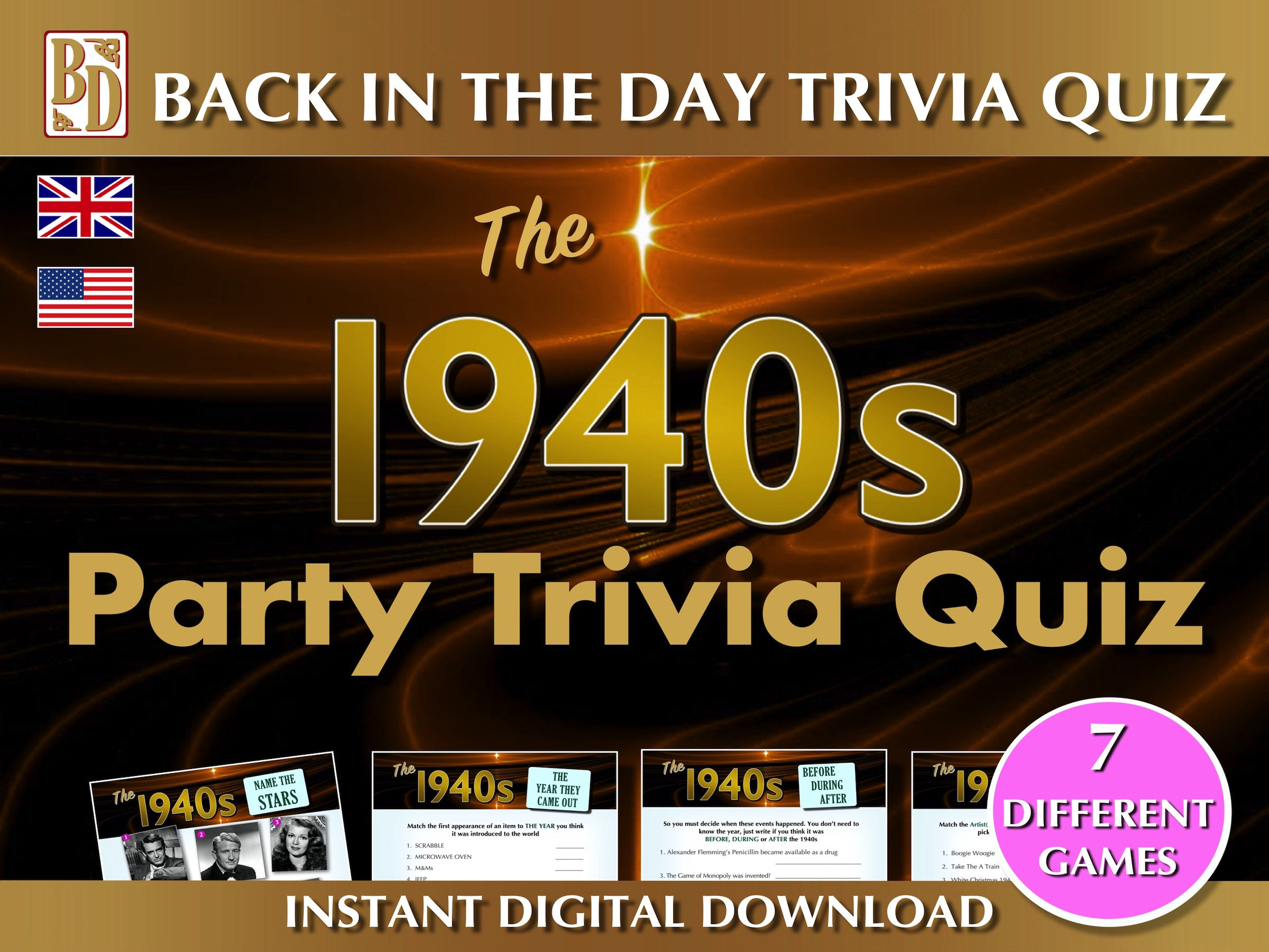 1940's Printable Trivia Quiz Game Bundle Instant Etsy UK