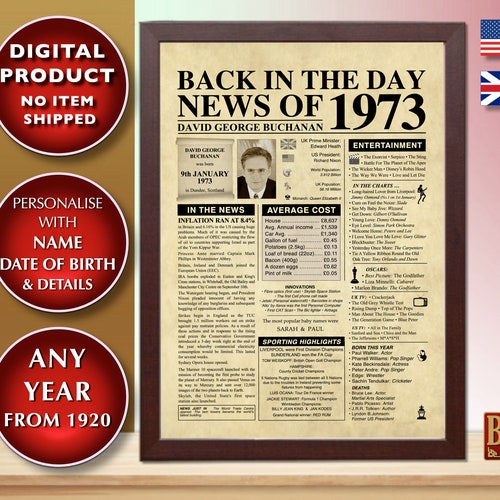 The Day You Were Born Any Yearpersonalised Newspaper Style Etsy