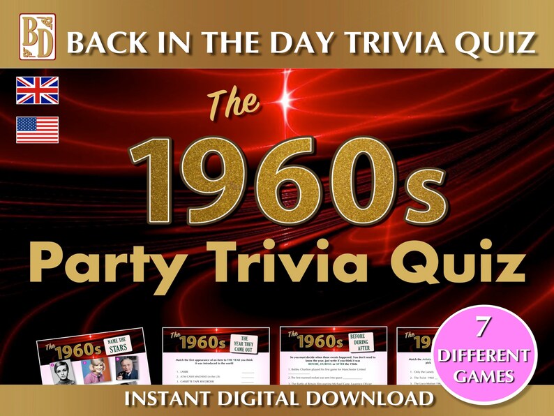 1960's Printable Trivia Quiz Game Bundle Instant - Etsy Ireland