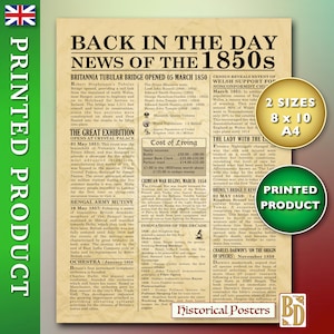 Victorian style newspaper, historical news, 1850s in Britain
