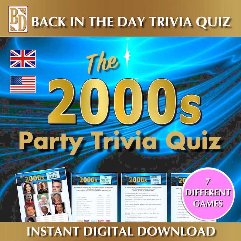 2000's Printable Trivia Quiz Game Bundle Instant - Etsy