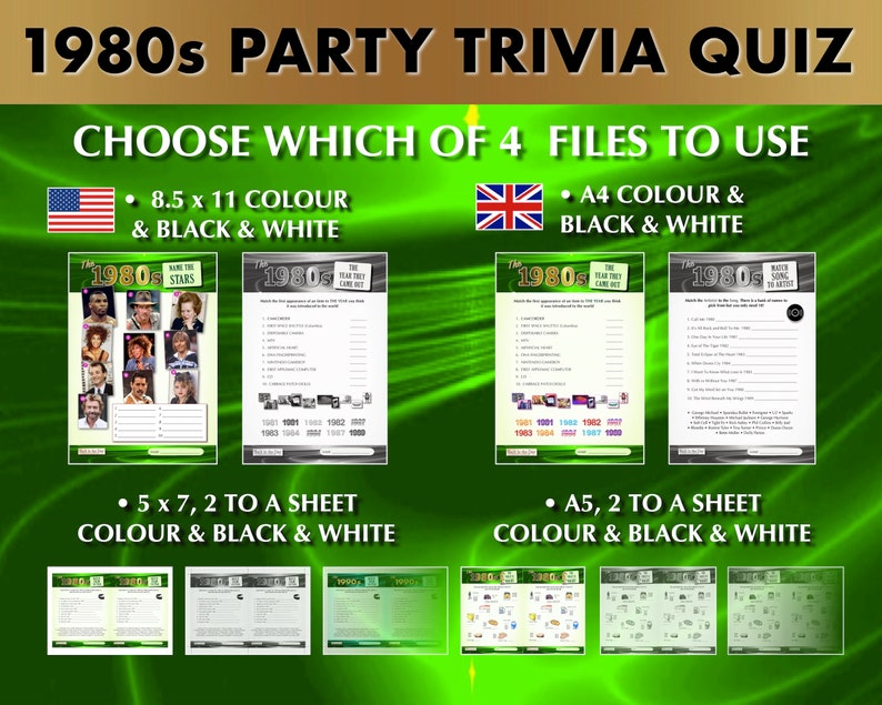1980's Printable Trivia Quiz Game Bundle Instant - Etsy Australia