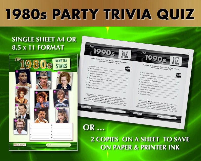 1980's Printable Trivia Quiz Game Bundle Instant - Etsy Australia