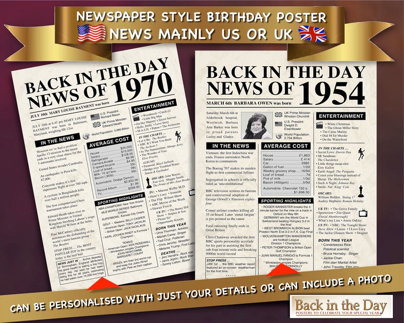 The day you were born any yearPersonalised Newspaper style Etsy