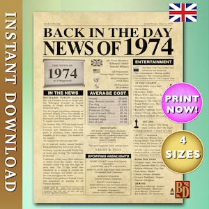 1974年、セレブレーションニュースポスター、1974年当時。英国版