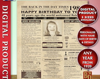 42nd birthday gift for him or her, 1983 vintage birthday newspaper poster sign