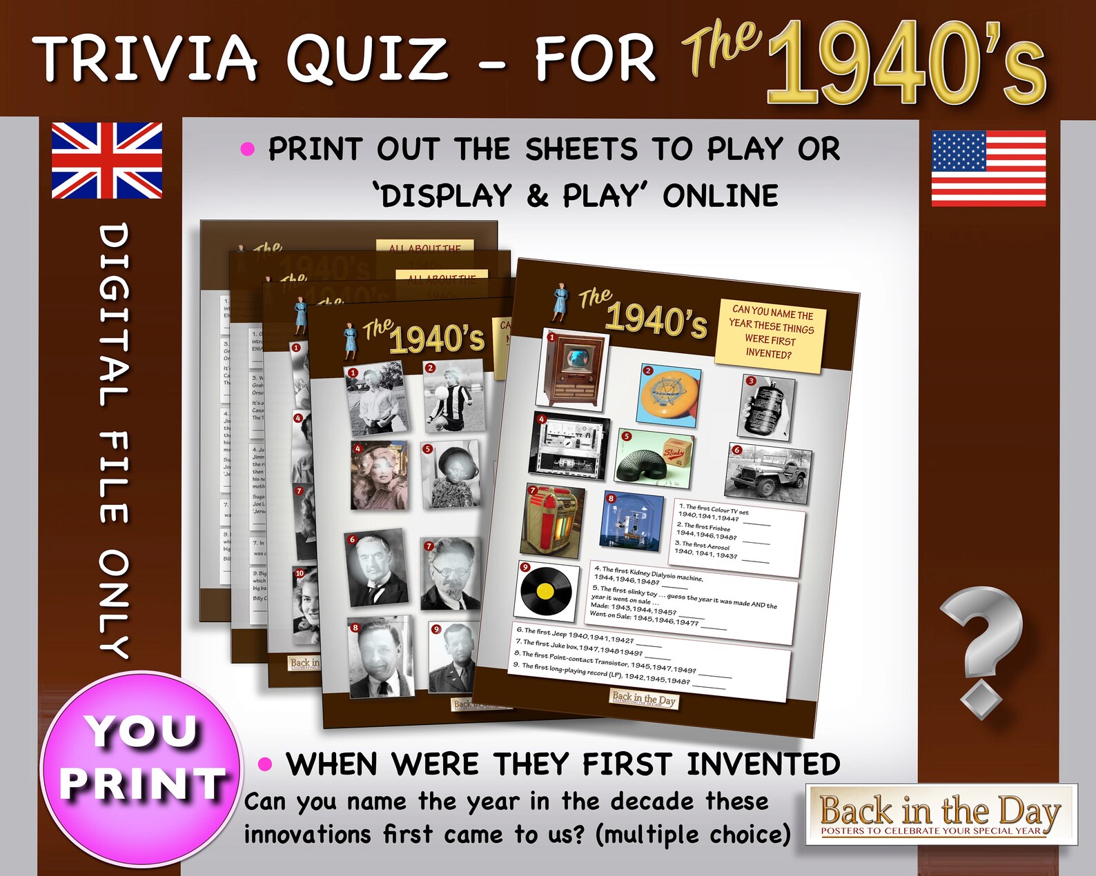 1940s Trivia Quiz Pack Celebration Party Gift Back in the | Etsy UK