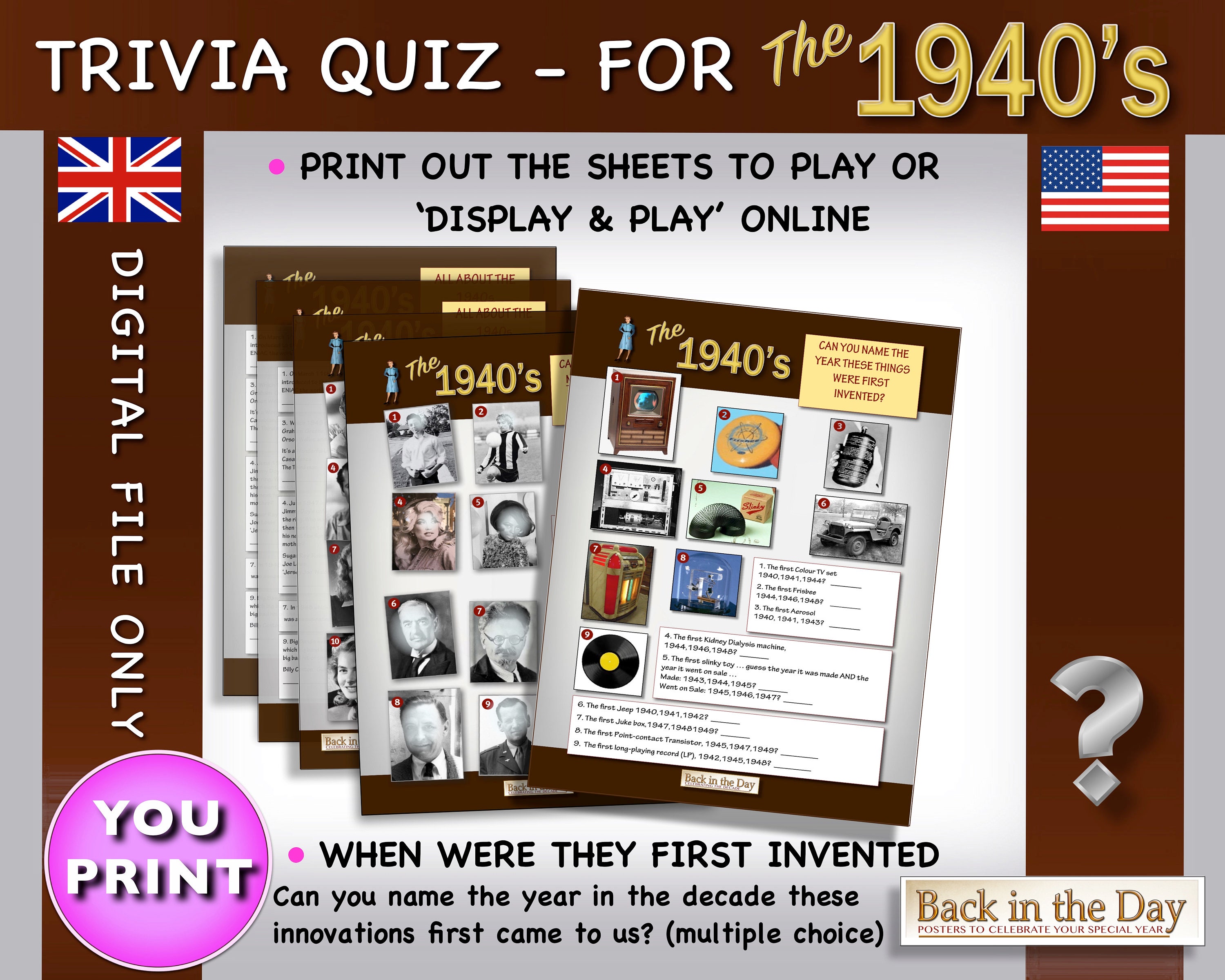 1940s Trivia Quiz Pack Celebration Party Gift Back in the | Etsy UK