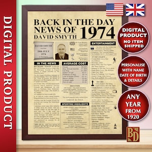 El día en que naciste, cualquier año, póster personalizado estilo periódico, DIGITAL, NO IMPRESO, en aquellos tiempos, letrero de cumpleaños