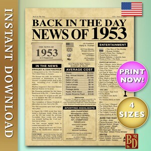 Torna al 1953 Manifesto dell'anniversario in stile vecchio giornale, versione USA
