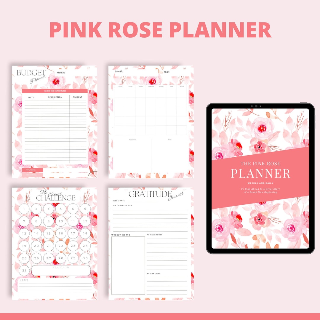 Pink Rose Planner| Printable Planner | Personal Planner Bundle | Self ...