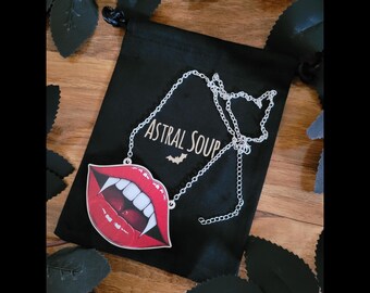 Vampire Lips Wooden Statement Necklace Witch Gothic Spooky Dracula