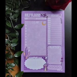 A5 Spooky Gothic Daily Planner Witch Crystal Mushroom Halloween Notepad Desk Pad Lilac Purple