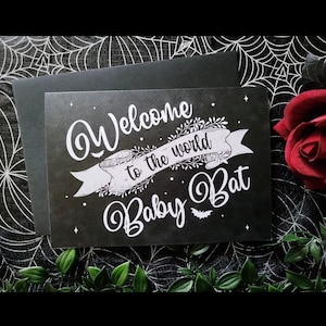 Baby Card Gothic Welcome New Baby Celebration Birth Birthday A5 Halloween Spooky Black White