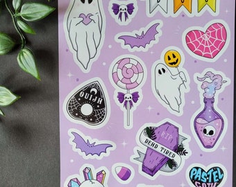 A5 Gothic Sticker Sheet Spooky Alternative Goth Halloween Stationery Pastel Goth
