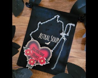 Memento Mori Heart Wooden Statement Necklace Tattoo Heart Gothic Spooky