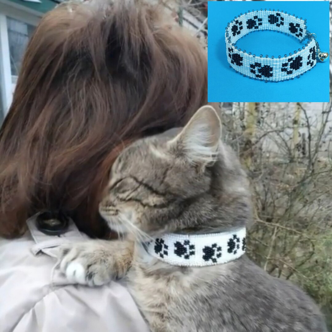 Cat Collar With Paw Print Sparkly Black White Kitten Collar Etsy