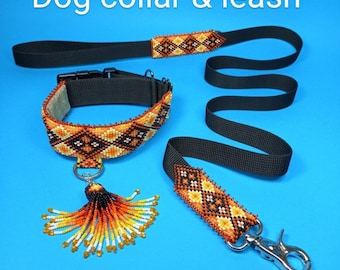 Collar y correa a juego para perros, accesorios para exposiciones caninas, collar para cachorro con cuentas a cuadros naranjas, borla y correa, regalo para mamá o papá de perro.