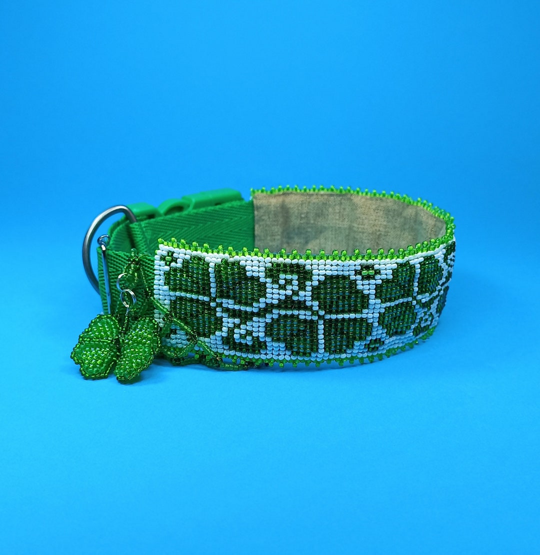 Green Four Leaf Dog Collar, Boy or Girl Dog, Clover Puppy Necklace, St