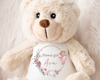 Flower girl soft toy, thank you flower girl gifts,  Personalised teddy, will you be our Flower girl? proposal, Little girl wedding gifts UK