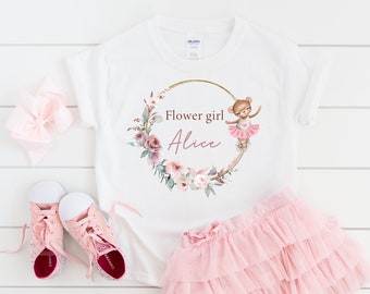 Flower Girl tshirt, Flower girl gift, Wedding kids t-shirt, Bride Tribe Shirts Flower Girl Flower T-Shirt Floral Wreath Tee Flower Girl