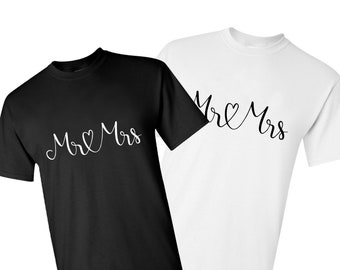 M. et Mme Couples TShirt Mari Femme Marié Mariage NewlyWed Son Hers Mariage Cadeau Lune de miel Tshirts Just Married Bride Groom Maribby Wifey