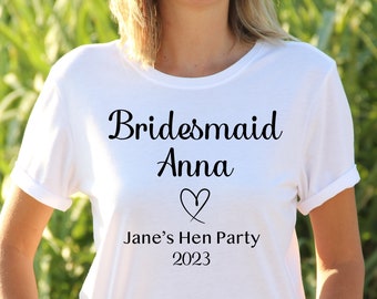 Personalised Hen Party Tshirt, Bride To Be, Bridesmaid tshirt, Team Bride Squad, Custom Hen Do Shirts, Any colour, Any size, Any wording