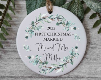 Personalised 1st Christmas Married Hanging Decoration, Mr and Mrs gifts