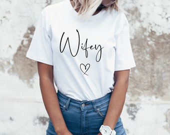 Wifey T-Shirt, New Wife TShirt, Personalised Wife To Be T-Shirt, Personalised Engagement T-Shirts, Personalised Wedding Gifts, Mrs Top UK