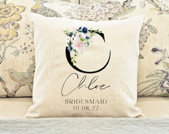 Personalised Printed Cushion, Name Pillow, Floral initial cushion, Bridesmaid Gift Box, Birthday Gift Mum Daughter Sister Friend gifts UK