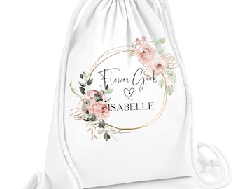 Flower girl gift bag, Personalised wedding day gift bag for your Flower Girl, wedding day thank you favour gift bag. Flower girl bag UK