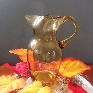 1960s Amber Glass Pitcher, Blown Glass Folded Spout Pitcher, Vintage Blown Glass Pitcher, Mid-century Pitcher, 7.5&quot; Pitcher, See Description