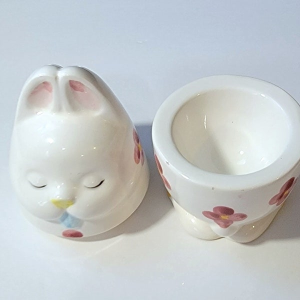 Vintage Stackable Shaker and Egg Cup, Ceramic Bunny Salt Shaker and Egg Cup, Easter Egg Shaker Set, Egg Cup with Shaker, (See Description)