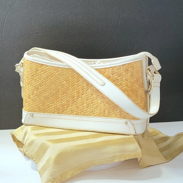 Vintage Etienne Aigner Straw and Faux Leather Purse, Aigner Purse with Shoulder Strap, Vintage Purse, Vintage Handbag, (See Description)