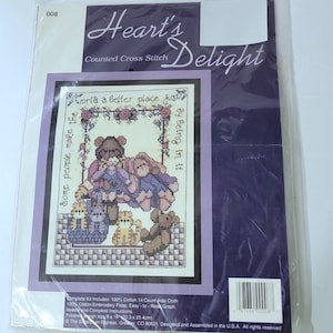 Vintage Hearts Delight Counted Cross Stitch Kit, Vintage Craft Kit, Inspirational Cross Stitch Kit, Animal Cross Stitch Kit, *Description