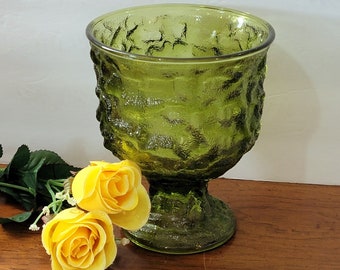 1960s EO Brody Green Vase, Mid-century Green Glass Vase, Footed Glass Vase, Vintage Green Glass Vase, Green Crinkle Glass Vase, *Description