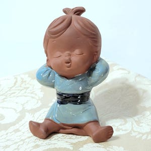 Vintage Japanese Seto Craft Redware Girl in Kimono Figurine: Made in Japan, *Description Below
