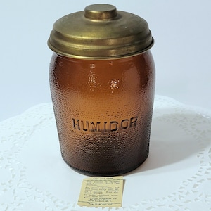 Mid-century Duraglas Brown Glass Humidor, 1950&#39;s Rite Wood Aztec Clay Moistener Glass Humidor Tobacco Jar, Vintage Humidor, *Description