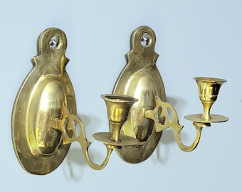 1970s Brass Wall Sconces, 2 Lacquered Brass Candle Wall Sconces, India House Brass Wall Sconce Set, Vintage Wall Decor, *Description