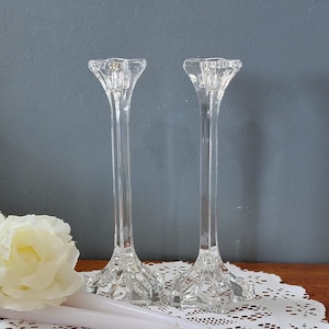 1980s Mikasa Crystal Candlestick Holders, Mikasa Petals Candlestick Holders, Vintage Crystal Candle Holders, (See Description)
