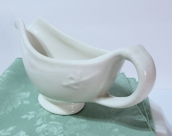 1940s USMC Ironstone Ceramic Gravy Boat, WWII Quartermasters Mess Hall Gravy Boat, Vintage Ceramic Gravy Boat, *See Description