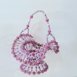 Mid-century Purple Safety Pin Basket, Large 9&quot; Safety Pin and Bead Basket, Handmade Basket, Vintage Safety Pin Basket, (See Description )