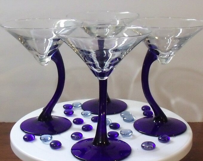 Curved Stem Martini Glasses Four Blue Stem Martini Glasses Etsy